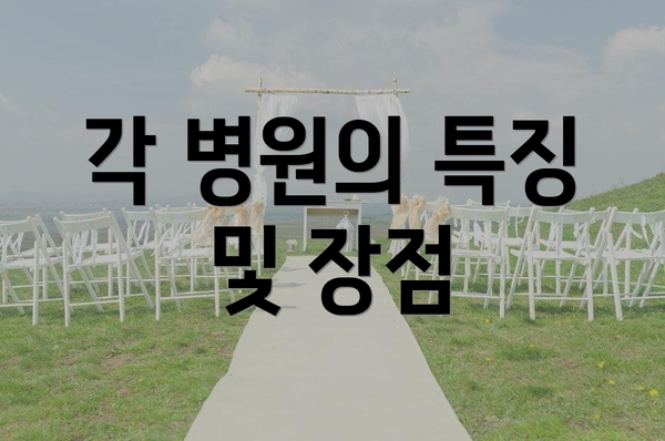 각 병원의 특징 및 장점