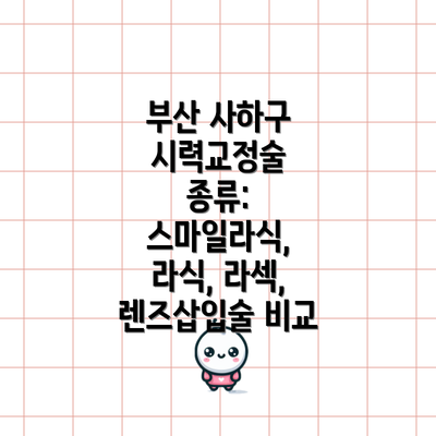 부산 사하구 시력교정술 종류: 스마일라식, 라식, 라섹, 렌즈삽입술 비교