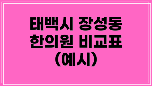 태백시 장성동 한의원 비교표 (예시)