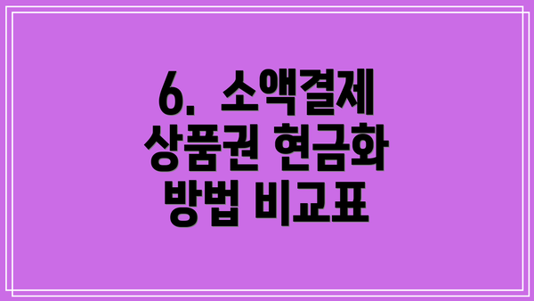 6.  소액결제 상품권 현금화 방법 비교표